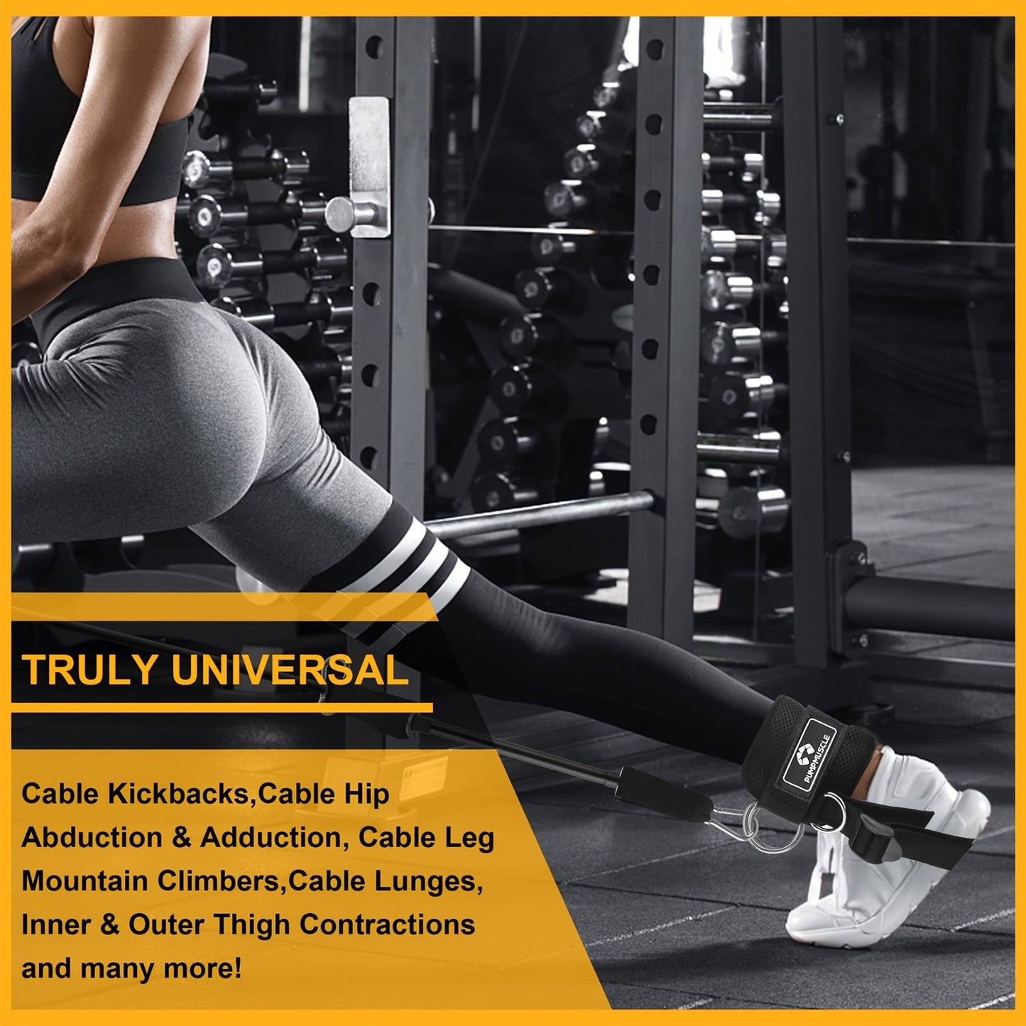 PUMPMUSCLE Ankle Straps for Cable Machines Kickbacks - Adjustable Comfort Ankle Cable Attachments for Gym Ankle Cuff Cable Machine Glute Kickback Straps