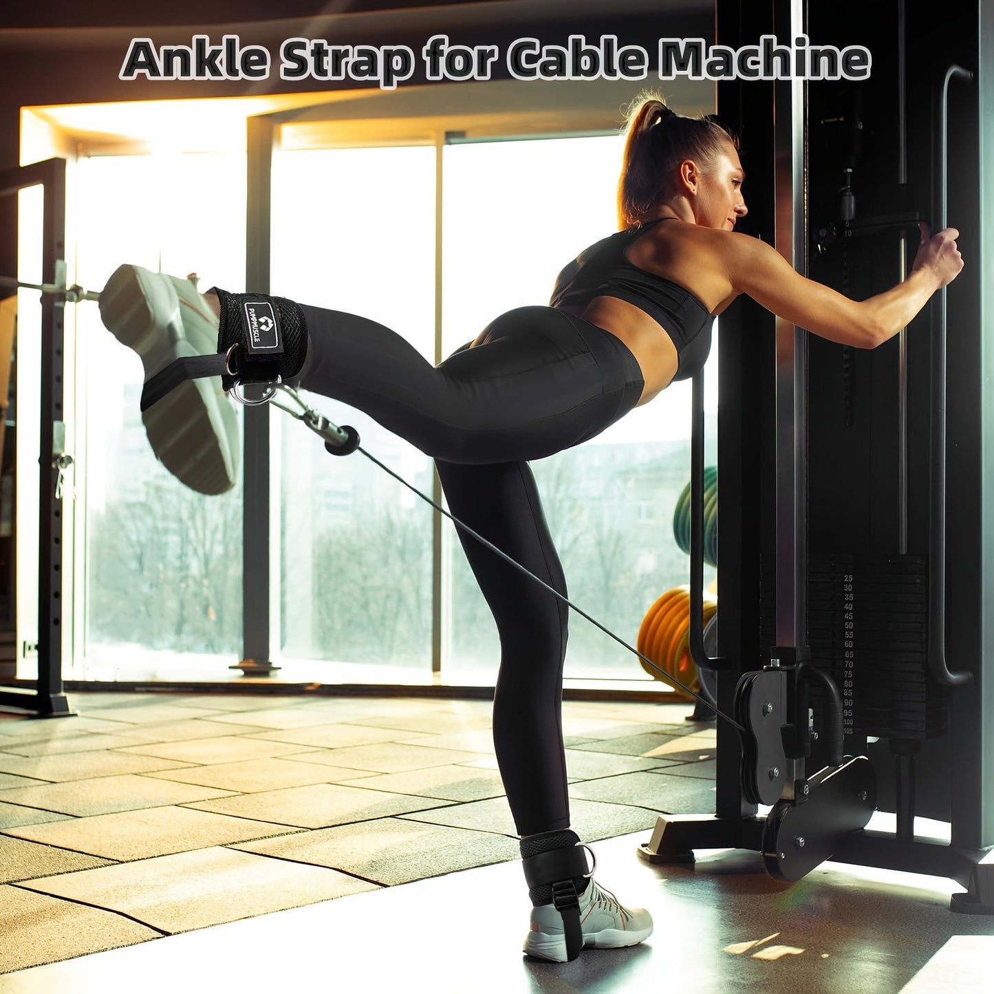 PUMPMUSCLE Ankle Straps for Cable Machines Kickbacks - Adjustable Comfort Ankle Cable Attachments for Gym Ankle Cuff Cable Machine Glute Kickback Straps