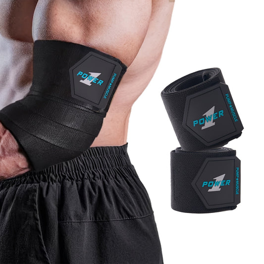 PUMPMUSCLE Weightlifting Elbow Wraps (1 Pair) - Flexible 41'' Elbow Compression Strap & Joint Support Brace - for Bench Press, Powerlifting, and Pressing