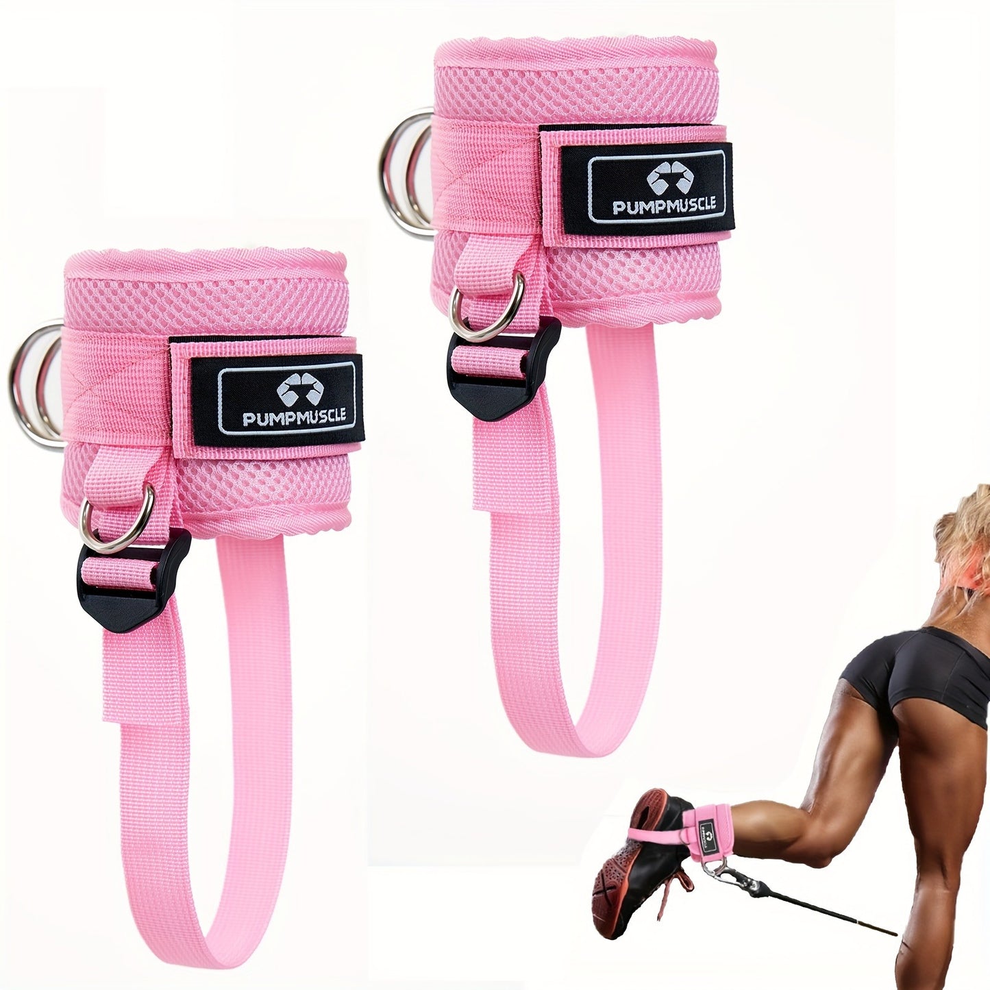 PUMPMUSCLE Ankle Straps for Cable Machines Kickbacks - Adjustable Comfort Ankle Cable Attachments for Gym Ankle Cuff Cable Machine Glute Kickback Straps