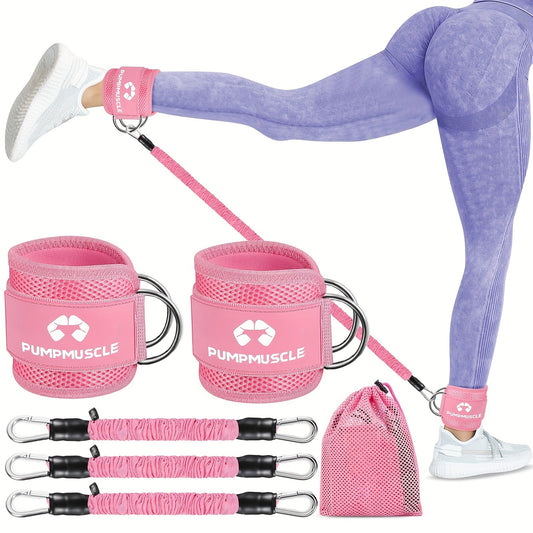 PUMPMUSCLE Ankle Resistance Bands, Ankle Bands for Working Out with Cuffs, Resistance Bands for Leg Butt Training Workout Equipment for Kickbacks Hip Gluteus Training Exercises, Ankle Strap with Exercise Bands
