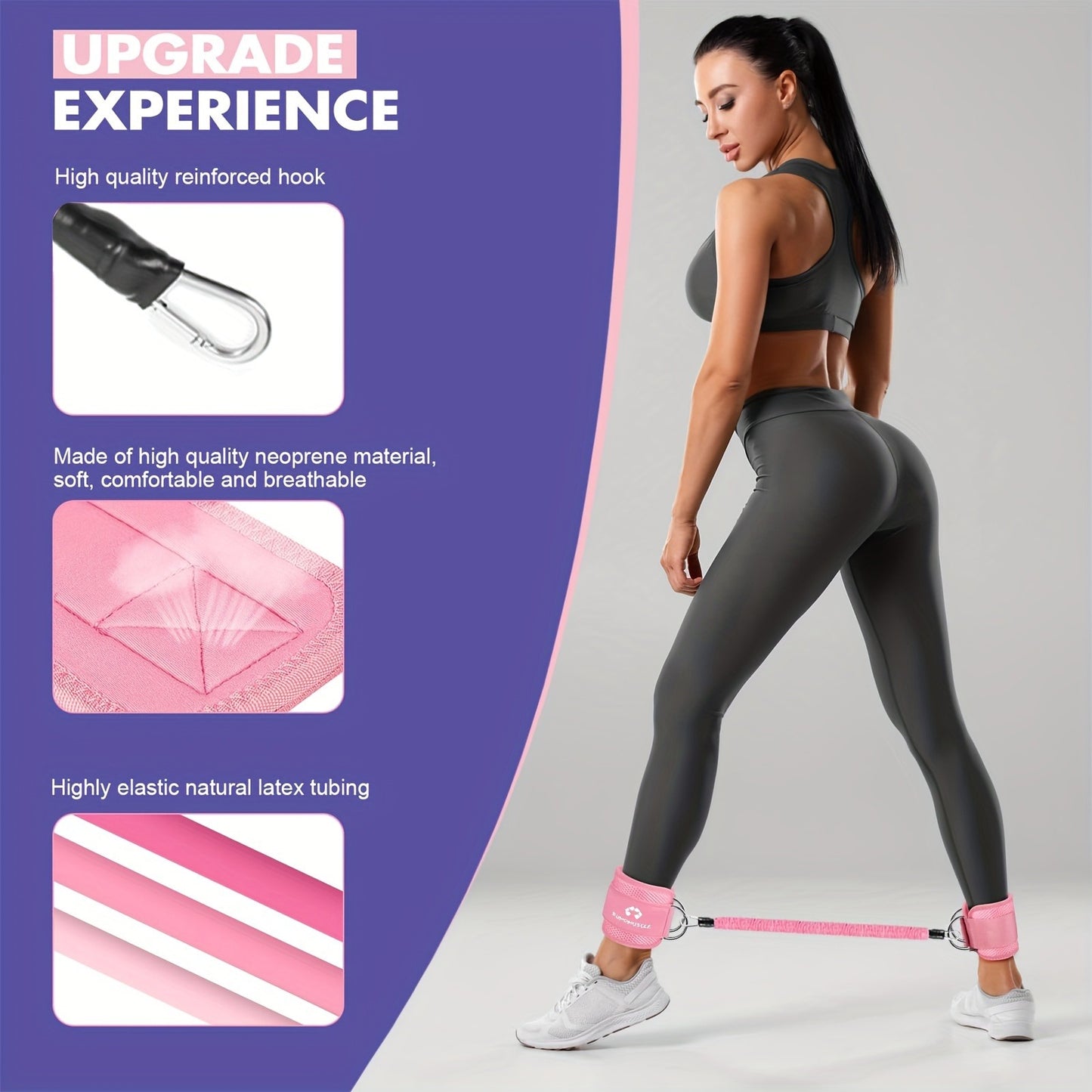PUMPMUSCLE Ankle Resistance Bands, Ankle Bands for Working Out with Cuffs, Resistance Bands for Leg Butt Training Workout Equipment for Kickbacks Hip Gluteus Training Exercises, Ankle Strap with Exercise Bands
