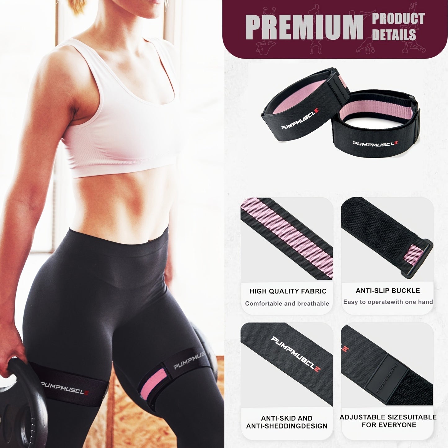 PUMPMUSCLE Occlusion Bands for Women Glutes & Hip Building, Blood Flow Restriction Bands BFR Bundle Booty Bands, Best Fabric Resistance Bands for Exercising Your Butt, Squat, Thigh, Fitness
