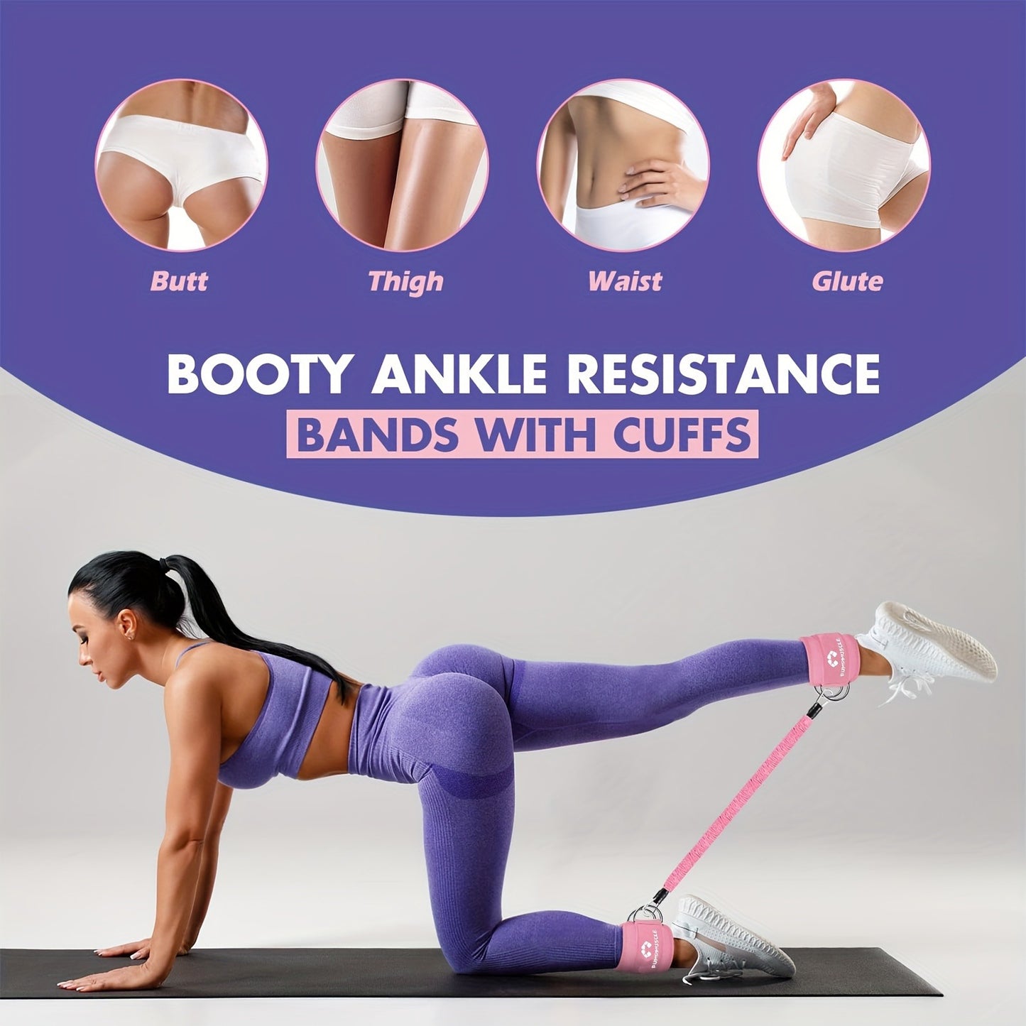 PUMPMUSCLE Ankle Resistance Bands, Ankle Bands for Working Out with Cuffs, Resistance Bands for Leg Butt Training Workout Equipment for Kickbacks Hip Gluteus Training Exercises, Ankle Strap with Exercise Bands