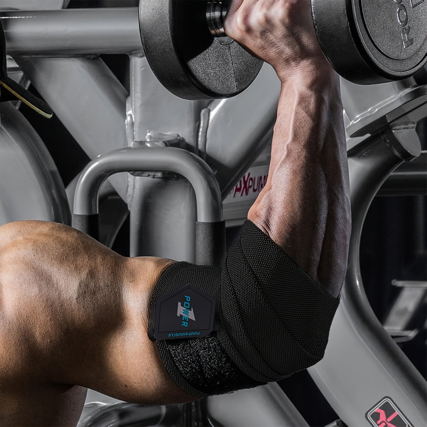 PUMPMUSCLE Weightlifting Elbow Wraps (1 Pair) - Flexible 41'' Elbow Compression Strap & Joint Support Brace - for Bench Press, Powerlifting, and Pressing