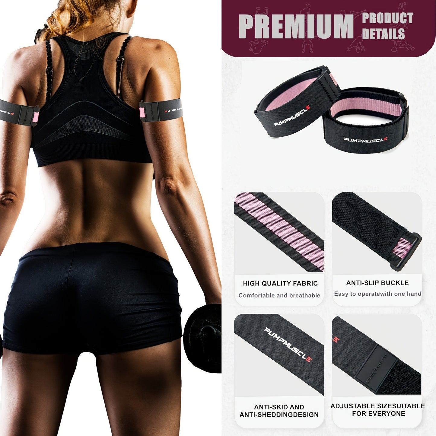PUMPMUSCLE Occlusion Bands for Women Glutes & Hip Building, Blood Flow Restriction Bands BFR Bundle Booty Bands, Best Fabric Resistance Bands for Exercising Your Butt, Squat, Thigh, Fitness