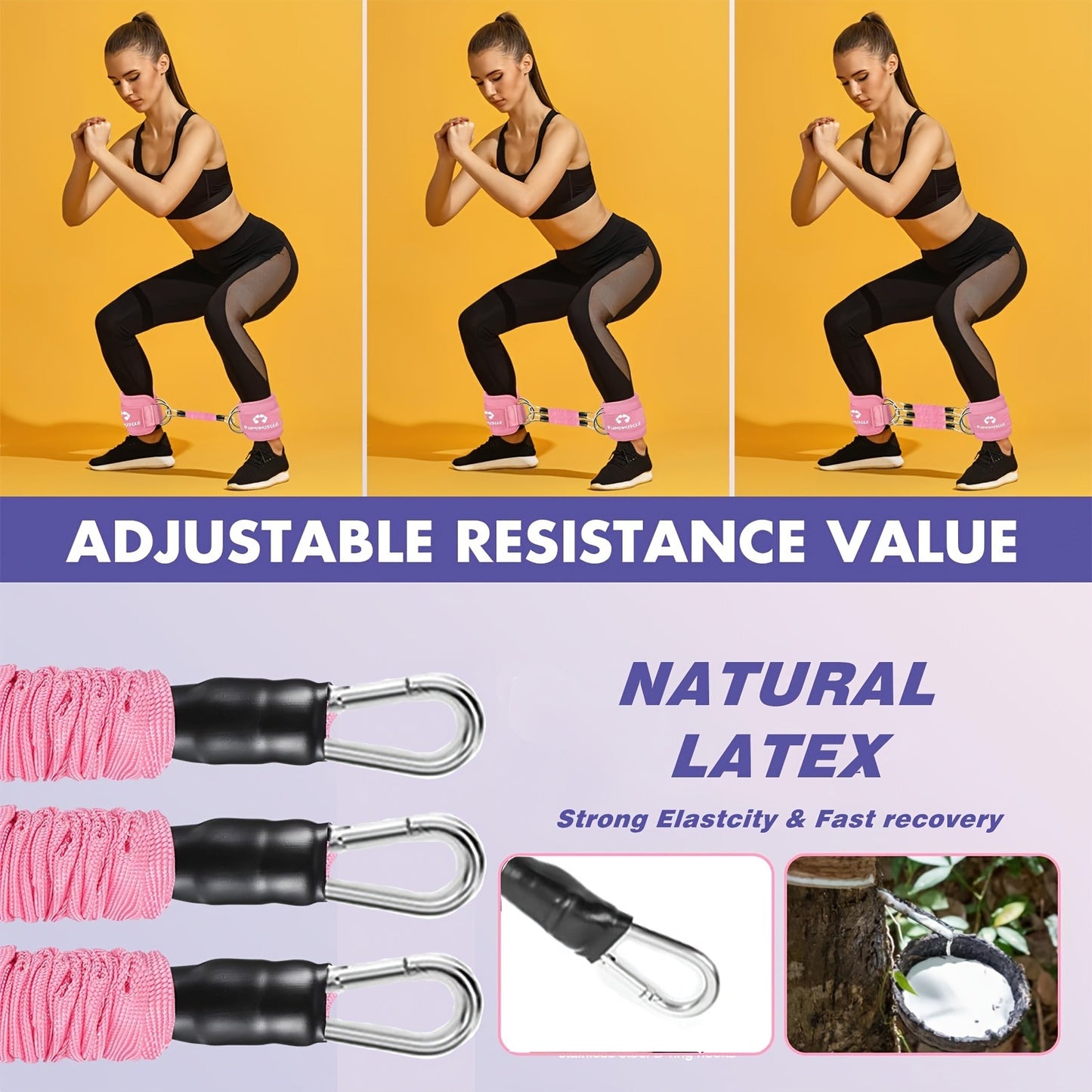 PUMPMUSCLE Ankle Resistance Bands, Ankle Bands for Working Out with Cuffs, Resistance Bands for Leg Butt Training Workout Equipment for Kickbacks Hip Gluteus Training Exercises, Ankle Strap with Exercise Bands