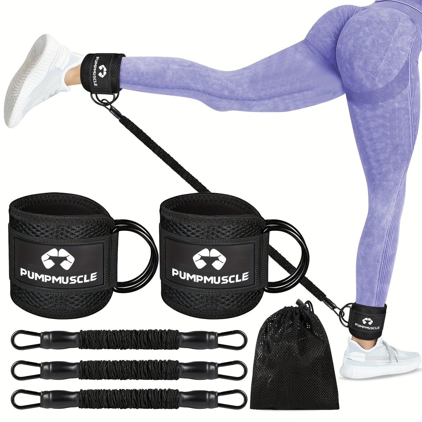 PUMPMUSCLE Ankle Resistance Bands, Ankle Bands for Working Out with Cuffs, Resistance Bands for Leg Butt Training Workout Equipment for Kickbacks Hip Gluteus Training Exercises, Ankle Strap with Exercise Bands